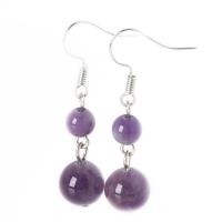 Natural Gemstone Earrings with Iron Round silver color plated & for woman 8-10mm Sold By Pair