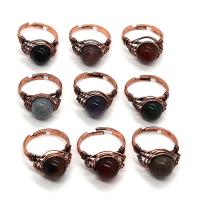 Messing Open -Finger-Ring, mit Edelstein, rund, antike Kupferfarbe plattiert, verschiedenen Materialien für die Wahl, keine, frei von Nickel, Blei & Kadmium, 10mm, verkauft von PC