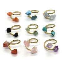 Brass Cuff Finger Ring, with Gemstone, irregular, gold color plated, different materials for choice, more colors for choice, nickel, lead & cadmium free, 6x8-9x12mm, Sold By PC