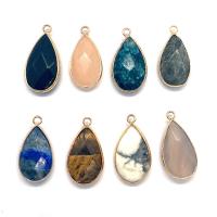Gemstone Pendant, with Brass, Teardrop, gold color plated, DIY & faceted, more colors for choice, 16x30mm, Sold By PC