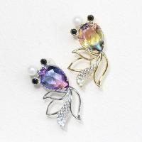 Cubic Zirconia Brooch Brass with Imitated Crystal Goldfish Unisex & micro pave cubic zirconia nickel lead & cadmium free Sold By PC