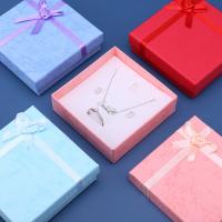 Κοσμήματα Gift Box, Χαρτί, Πλατεία, Ανθεκτικό & Dustproof & με διακόσμηση κορδέλα bowknot, περισσότερα χρώματα για την επιλογή, 90x90x28mm, Sold Με PC