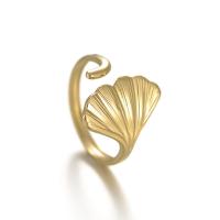 Titanium Steel Cuff Finger Ring, Ginkgo Leaf, gold color plated, Adjustable & for woman, Sold By PC