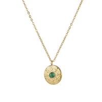 Titanium Steel Necklace, with Malachite, gold color plated, for woman, 18mm, Length:Approx 17.7 Inch, Sold By PC