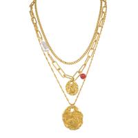 Mode-Multi-Layer-Halskette, Titanstahl, mit Pinus koraiensis, goldfarben plattiert, mehrschichtig & für Frau, Länge ca. 21-50 cm, verkauft von PC