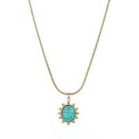 Titanium Steel Sweater Necklace, with turquoise, gold color plated, different styles for choice & for woman, blue, 12x15mm, Length:Approx 17.7 Inch, Sold By PC