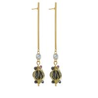 Titanium Steel  Earring with Seedbead & Rhinestone gold color plated for woman Sold By PC