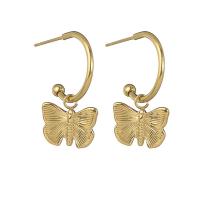 Boucle d'oreille Acier Titane, papillon, Placage de couleur d'or, pour femme, 13x25mm, Vendu par paire