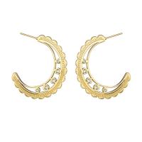 Titanium Steel  Earring, gold color plated, for woman & with rhinestone & hollow, 35x35mm, Sold By Pair