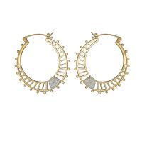 Titanium Steel Hoop Earring gold color plated for woman & with rhinestone & hollow Sold By Pair