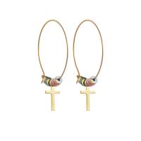 Titanium Steel Hoop Earring with Seedbead gold color plated & for woman Sold By Pair