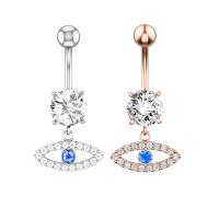 Stainless Steel Belly Ring, 316L Stainless Steel, Evil Eye, Vacuum Ion Plating, micro pave cubic zirconia & for woman & hollow, more colors for choice, 10x1.6mm, 8mm, 5mm, Sold By PC