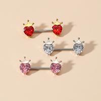 Stainless Steel Nipple Ring Zinc Alloy with 316L Stainless Steel Heart plated micro pave cubic zirconia & for woman 19mm Sold By PC