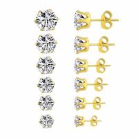 Cubic Zircon (CZ) Stud Earring, 316L Stainless Steel, Round, Vacuum Ion Plating, Unisex & different size for choice & micro pave cubic zirconia, more colors for choice, Sold By Pair