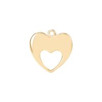 Μενταγιόν Brass Heart, Ορείχαλκος, Καρδιά, χρώμα επίχρυσο, κοίλος, 15x15mm, Sold Με PC