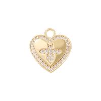 Cubic Zirconia Micro Pave Brass Pendant, Heart, gold color plated, micro pave cubic zirconia, 14x15mm, Sold By PC