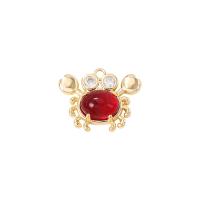 Cubic Zirconia Micro Pave Brass Pendant, with Gemstone, Crab, gold color plated, micro pave cubic zirconia, red, 18x12mm, Sold By PC