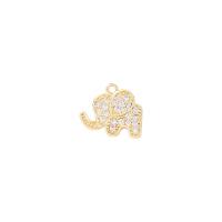 Цирконий Micro Pave латунь подвеска, Латунь, Слон, плакирован золотом, инкрустированное микро кубического циркония, 12.70x10.50mm, продается PC