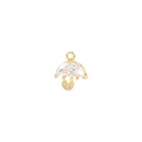 Cubic Zirconia Micro Pave Brass Pendant, Umbrella, gold color plated, micro pave cubic zirconia, 9.50x11mm, Sold By PC