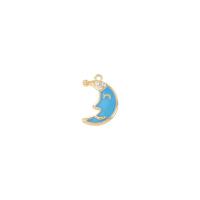 Cubic Zirconia Micro Pave Brass Pendant, Moon, gold color plated, micro pave cubic zirconia & enamel, skyblue, 12.60x10mm, Sold By PC