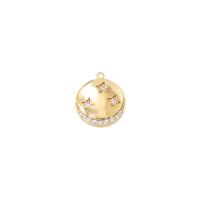 Cubic Zirconia Micro Pave Brass Pendant, Flat Round, gold color plated, micro pave cubic zirconia, 13x13mm, Sold By PC