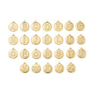 Cubic Zirconia Micro Pave Brass Pendant, Flat Round, gold color plated, different designs for choice & with letter pattern & micro pave cubic zirconia, 10x10mm, Sold By PC