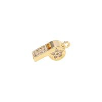 Cubic Zirconia Micro Pave Brass Pendant, Whistle, gold color plated, micro pave cubic zirconia, 12x5mm, Sold By PC