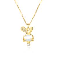 Cubic Zircon Micro Pave Brass Necklace with 304 Stainless Steel Chain with 2.36inch extender chain Rabbit Vacuum Ion Plating fashion jewelry & micro pave cubic zirconia & for woman golden nickel lead & cadmium free 21.50mm Length Approx 15.75 Inch Sold By PC