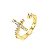 Cúbicos Circonia Micro Pave anillo de latón, metal, Joyería & micro arcilla de zirconia cúbica & para mujer, dorado, libre de níquel, plomo & cadmio, 13.5mm, Vendido por UD
