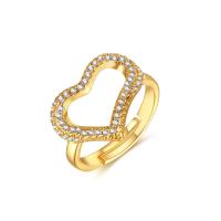 Brass Open Finger Ring, Vacuum Ion Plating, fashion jewelry & micro pave cubic zirconia & for woman, golden, nickel, lead & cadmium free, 18*2.5mm, Sold By PC