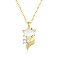 Cubic Zircon Micro Pave Brass Necklace with 304 Stainless Steel Chain with 2.36inch extender chain Fox Vacuum Ion Plating fashion jewelry & micro pave cubic zirconia & for woman golden nickel lead & cadmium free 22mm Length Approx 15.75 Inch Sold By PC