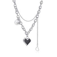 Stainless Steel Jewelry Necklace, 304 Stainless Steel, with Acrylic, with 1.97inch extender chain, Heart, Double Layer & fashion jewelry & for woman, original color, Length:Approx 16.54 Inch, Sold By PC