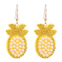 Tibetan Style Drop Earrings, with ABS Plastic Pearl & Velveteen & Acrylic, Pineapple, fashion jewelry & for woman, yellow, 53x23mm, Sold By Pair