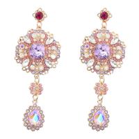 Tibetan Style Drop Earrings, fashion jewelry & for woman & with glass rhinestone & with rhinestone, multi-colored, 94x36mm, Sold By Pair