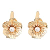 Zinc Alloy Stud Earring with ABS Plastic Pearl Flower high quality gold color plated fashion jewelry & for woman golden Sold By Pair