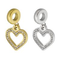 Stainless Steel European Pendants, 316 Stainless Steel, Heart, Vacuum Ion Plating, Unisex & with rhinestone & hollow, more colors for choice, 14x25x2mm, Hole:Approx 4mm, Sold By PC