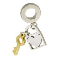 Stainless Steel European Pendants, 316 Stainless Steel, Lock and Key, Vacuum Ion Plating, Unisex & hollow, mixed colors, 27x1mm, Hole:Approx 5mm, Sold By PC