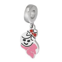 Stainless Steel European Pendants, 316 Stainless Steel, Unisex & enamel, pink, 10x27x1.50mm, Hole:Approx 4mm, Sold By PC