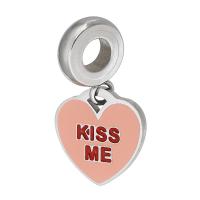 Stainless Steel European Pendants, 316 Stainless Steel, Heart, Unisex & enamel, pink, 12.50x22x1.50mm, Hole:Approx 4mm, Sold By PC