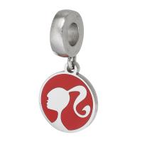 Stainless Steel European Pendants, 316 Stainless Steel, Flat Round, Unisex & enamel, red, 12x25x1.50mm, Hole:Approx 4mm, Sold By PC