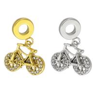 Stainless Steel European Pendants, 316 Stainless Steel, Bike, Vacuum Ion Plating, Unisex & with rhinestone, more colors for choice, 18x25x6mm, Hole:Approx 4mm, Sold By PC