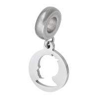 Stainless Steel European Pendants, 316 Stainless Steel, Flat Round, Unisex & hollow, original color, 12x23x1.50mm, Hole:Approx 4mm, Sold By PC