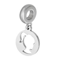 Stainless Steel European Pendants, 316 Stainless Steel, Flat Round, Unisex & hollow, original color, 12x24x1.50mm, Hole:Approx 4mm, Sold By PC