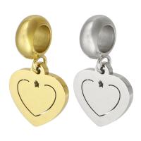 Stainless Steel European Pendants, 316 Stainless Steel, Heart, Vacuum Ion Plating, Unisex, more colors for choice, 12x21x1.50mm, Hole:Approx 5mm, Sold By PC