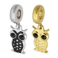 Stainless Steel European Pendants, 316 Stainless Steel, Owl, Vacuum Ion Plating, Unisex & enamel & with rhinestone, more colors for choice, 9x25x3mm, Hole:Approx 4mm, Sold By PC