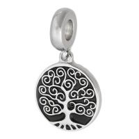Stainless Steel European Pendants, 316 Stainless Steel, Flat Round, Unisex & enamel, black, 15x27x2mm, Hole:Approx 4mm, Sold By PC
