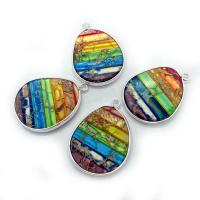 Natural Imperial Jasper Pendants Impression Jasper with Brass irregular silver color plated DIY mixed colors Sold By PC