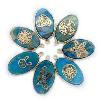Shoushan Stone Přívěsek, s Mosaz, elipsa, barva pozlacený, DIY & různé styly pro výběr, modrý, 19x35mm, Prodáno By PC