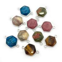 Gemstone Connector with Brass Hexagon silver color plated DIY & faceted Sold By PC