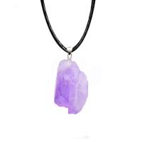 Quartz Necklace, Amethyst, with Wax Cord & Tibetan Style, polished, Unisex & different styles for choice, 20x26mm, Length:Approx 15.75 Inch, Sold By PC